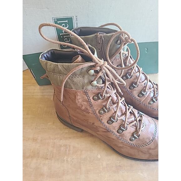 Josef Seibel Women's Sanja 09 Leather Combat Ankle Boot Cognac Brown Green EU 41 - Picture 2 of 12